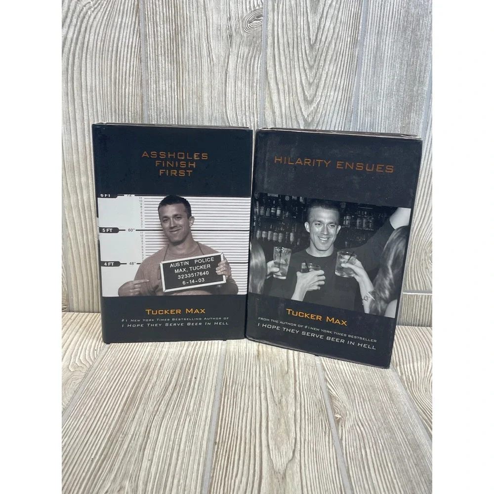 Tucker Max Book Lot A-holes Finish First Hilarity Ensues Lot of 2 Hardcover DJ